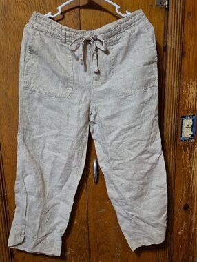 Liz Claiborne Beige Linen Drawstring Crop Pants
